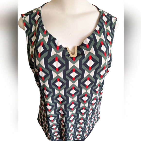Calvin Klein Sleeveless Geometric Print Top Size LNew with tags! MSRP $49.50 - Picture 3 of 9